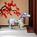 Abstract colorful dachshund dog statue living room decor by Decorbites