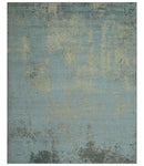 Abstract Design Blue, Beige And Gray 8x10 Hand Knotted Wool and Bamboo Silk Rug