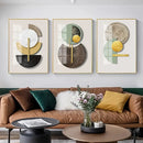 Modern gold & green geometric canvas art set for living room by Decorbites