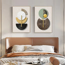 Modern gold & green geometric canvas art set for living room by Decorbites