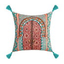 Abstract geometric cushion cover coral & teal bedroom tassel decor by Decorbites