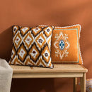 Abstract geometric printed cushion cover orange & blue living room by Decorbites