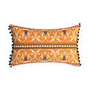 Abstract geometric printed cushion cover orange & blue living room by Decorbites