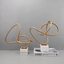 GobekUsa Gold Line Geometric Metal Sculpture on Marble Base for Home Decor