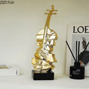 GobekUsa Golden Violin Sculpture Resin Art Ornament Stack Violin Statue Decor