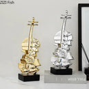 GobekUsa Golden Violin Sculpture Resin Art Ornament Stack Violin Statue Decor