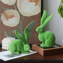 Abstract green & blue rabbit figurines living room resin decor art by Decorbites