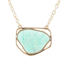 Abstract Green Chrysoprase and Golden Pendant Necklace