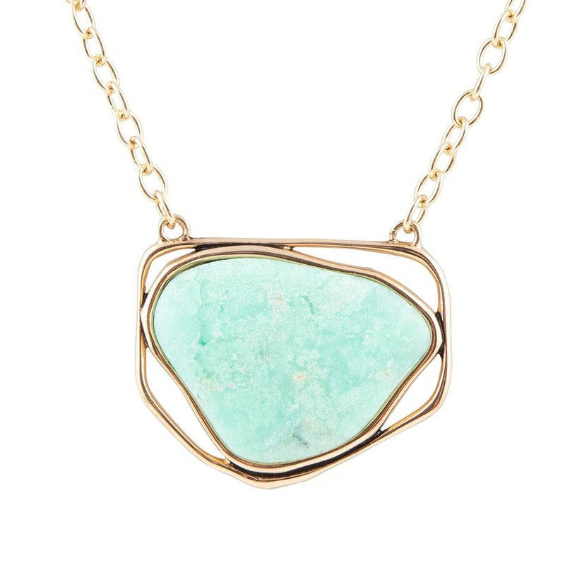 Abstract Green Chrysoprase and Golden Pendant Necklace