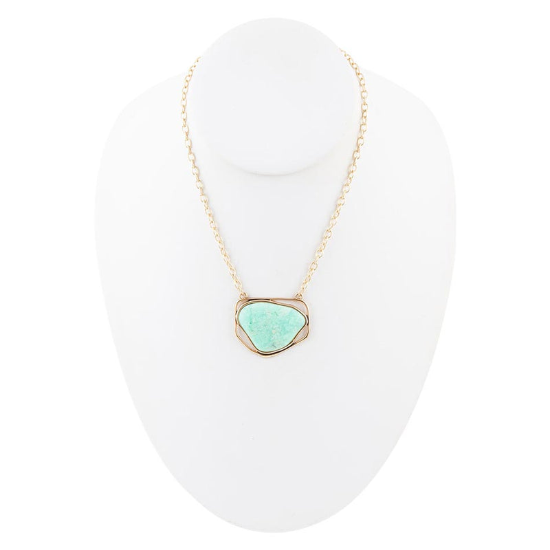 Abstract Green Chrysoprase and Golden Pendant Necklace
