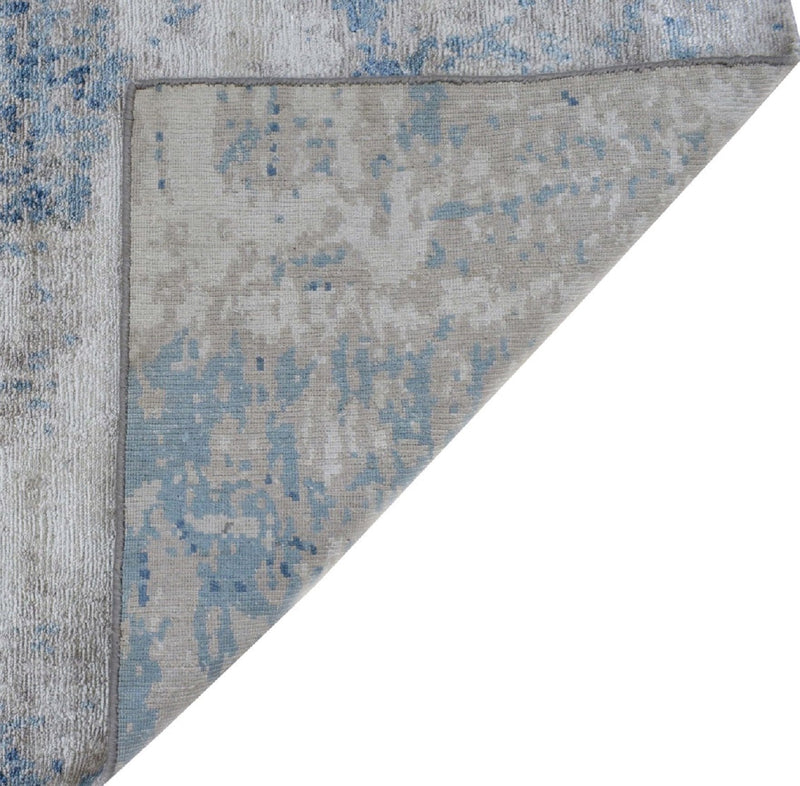 Abstract Handmade Silver and Blue Bamboo Silk 8x10 Area Rug | TRD1689810