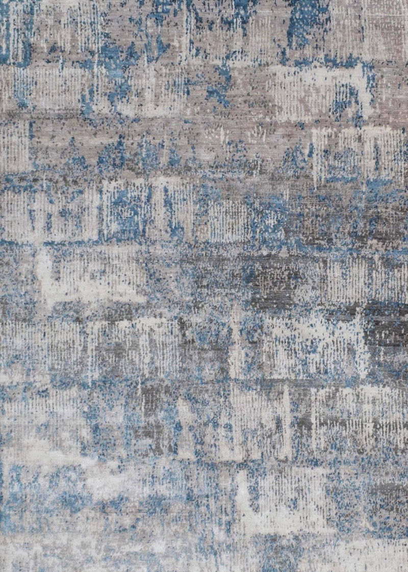 Abstract Handmade Silver and Blue Bamboo Silk 8x10 Area Rug | TRD1689810