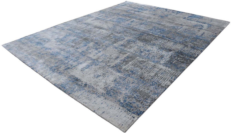 Abstract Handmade Silver and Blue Bamboo Silk 8x10 Area Rug | TRD1689810