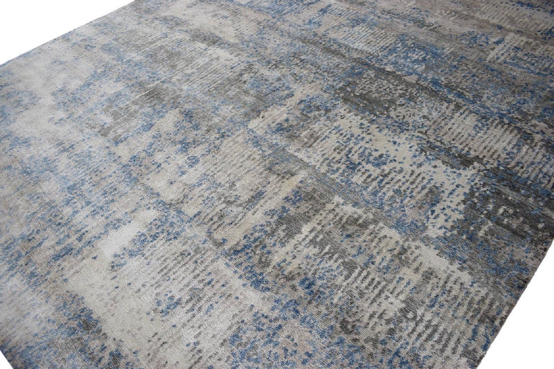 Abstract Handmade Silver and Blue Bamboo Silk 8x10 Area Rug | TRD1689810