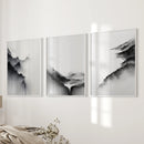 Black White Mountain Landscape Art Set of 3. Calming Nature by Wall Art Set