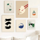 GobekUsa Abstract Lazy Cat Canvas Wall Art