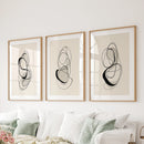 Black and Beige Abstract Set of 3 Wall Art. Minimalist Lines by Wall Art Set