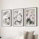 Romantic White Flower 3 Piece Wall Art. Peony Painting Print by Wall Art Set