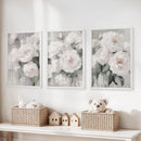 Romantic White Flower 3 Piece Wall Art. Peony Painting Print by Wall Art Set