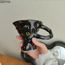 Abstract splatter black ceramic mug dining room decorative cup by Decorbites