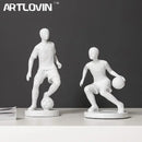 Abstract sports player sculpture set grey & white living room decor by Decorbites