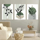 Modern abstract green & black botanical wall art set living room by Decorbites