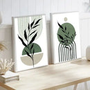 Modern abstract green & black botanical wall art set living room by Decorbites