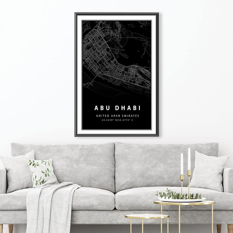 Abu Dhabi Black Map Canvas