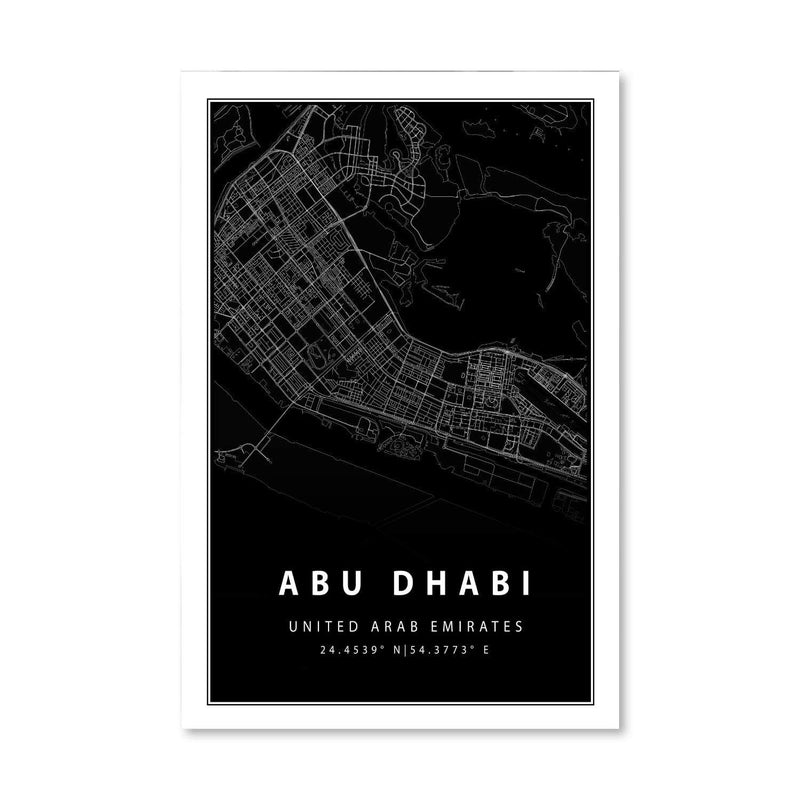 Abu Dhabi Black Map Canvas