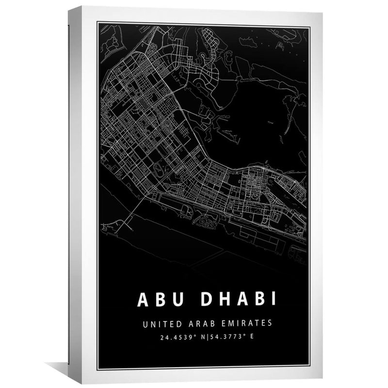 Abu Dhabi Black Map Canvas