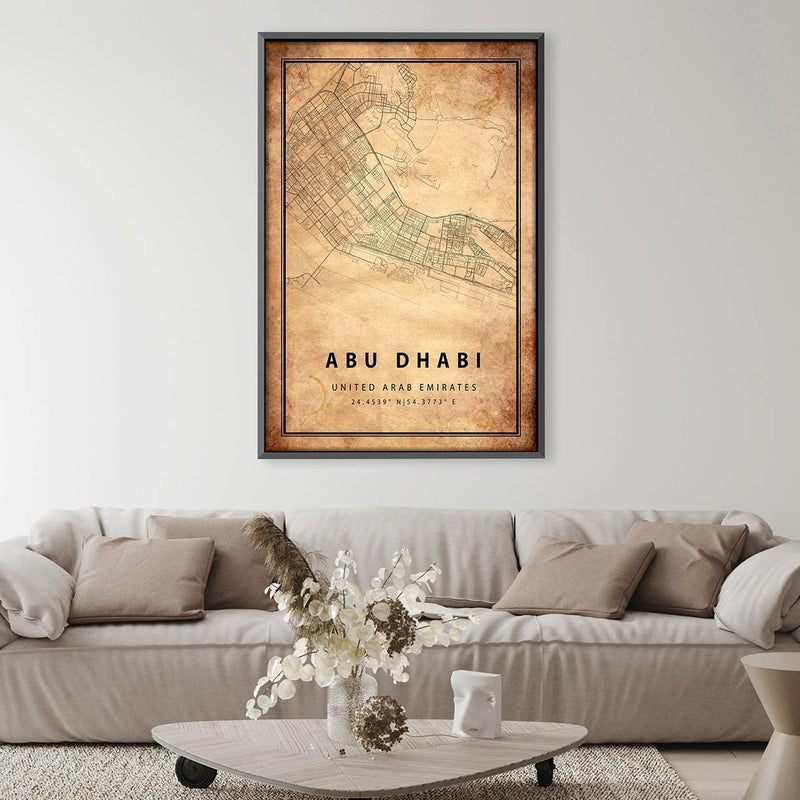 Abu Dhabi Vintage Map Canvas