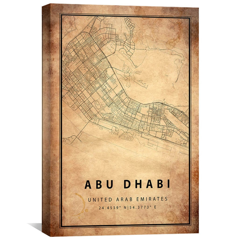Abu Dhabi Vintage Map Canvas