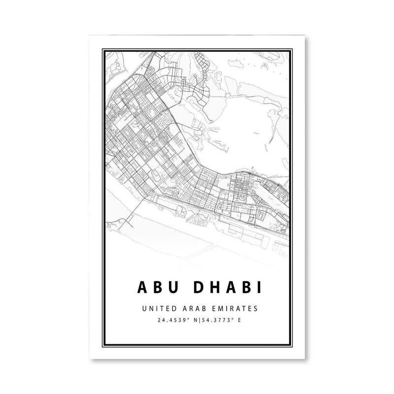 Abu Dhabi White Map Canvas