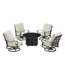 Black Aluminum Fire Table Set with Four Club Chairs