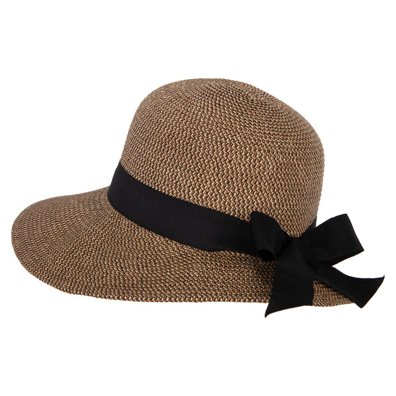 Women's Paper Braid Bow Accented Contrasting Sized Brim Sun Hat