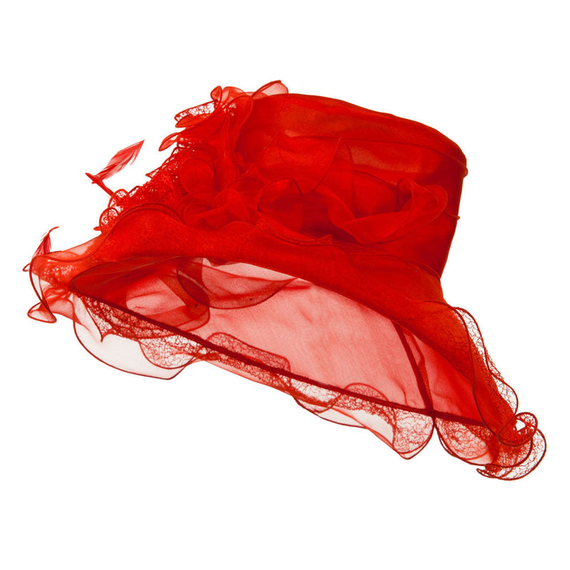 Feather and Lace Accent Organza Hat