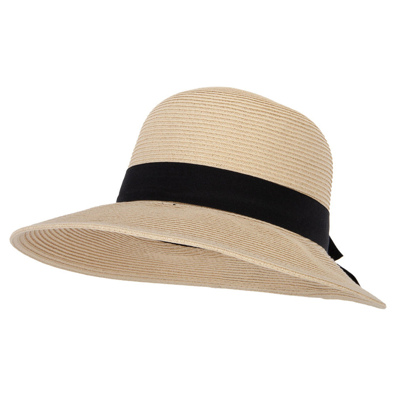 Women's Paper Braid Bow Accented Contrasting Sized Brim Sun Hat