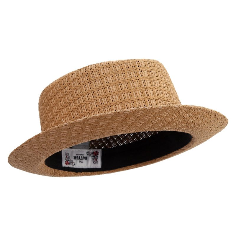 Woven Paper Straw Wide Brim Porkpie Upbrim Fedora