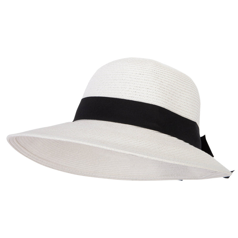 Women's Paper Braid Bow Accented Contrasting Sized Brim Sun Hat