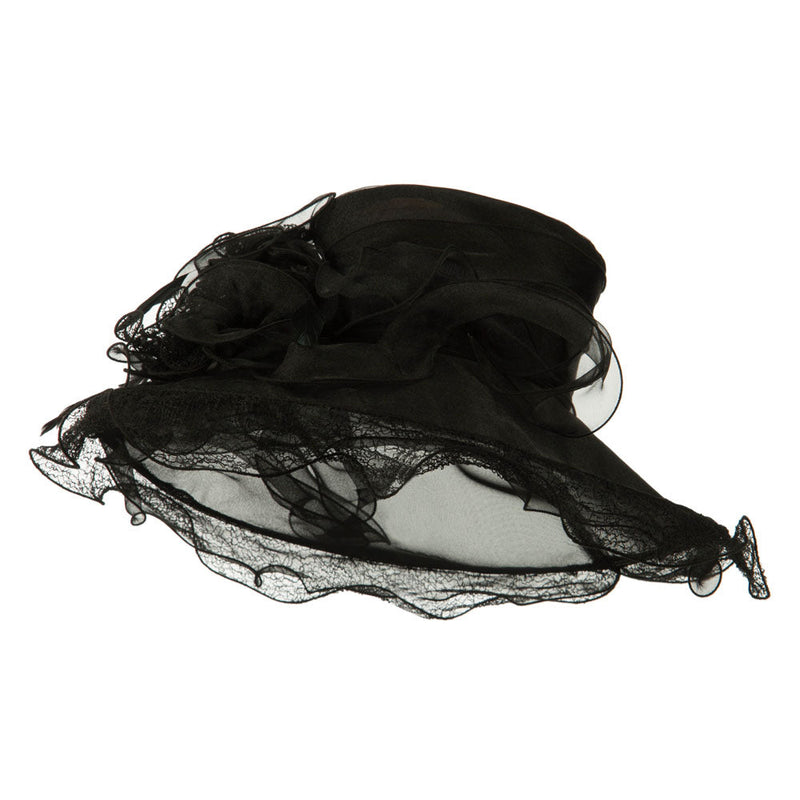 Feather and Lace Accent Organza Hat