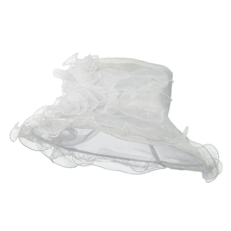 Feather and Lace Accent Organza Hat