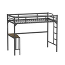 Twin Metal Loft Bed With Desk, Ladder And Guardrails, Bookdesk Under Bed - Black by HouseOfZazla