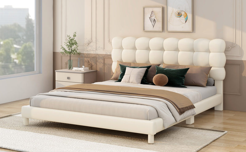 Walker Edison - Full Size Upholstered Platform Bed with Soft Headboard,Beige