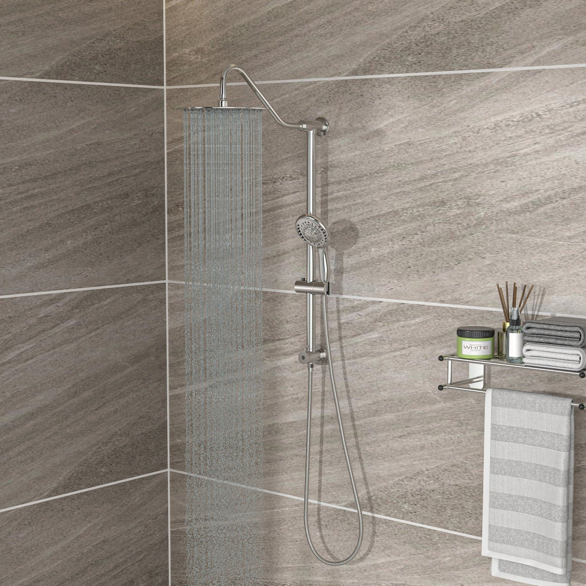 Shower System With 5 Function Rain Hand Shower And Slide Bar Combo, photo 21 of 25