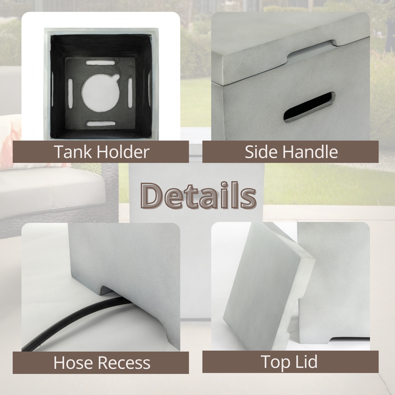 Outdoor Tank Table for Gas Fire Pits, Hides Propane Tank Cover, Concrete Light Gray, Side Handles