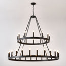 2 Tiers Wagon Wheel Chandelier Wooden Farmhouse 36 Light (24 / 12) Or (12 / 24) Metal Chandeliers 2 Story Light Fixtures Industrial For High Ceiling Living Dining Room Foyer, Adjustable Height - Black by HouseOfZazla