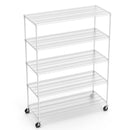 5 Tier 7500lbs Heavy Duty Adjustable Storage Rack Metal Shelf Wire Shelving Unit with Wheels & Shelf Liners - 82" H x 60" L x 24" D - White