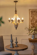 6 - Light Wood Chandelier, Hanging Light Fixture with Adjustable Chain for Kitchen Dining Room Foyer Entryway, Bulb Not Included