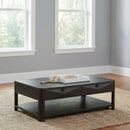 Marcelo Wood Coffee Table with 2 Drawers and Shelf Coffee