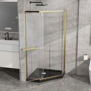 Goodyo - Neo-Angle Frameless Shower Door Corner Enclosure With Acrylic Shower Base Combo, Pivot Shower Door by HouseOfZazla